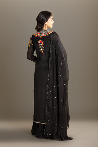 Black Floral Wrap Anarkali Suit Set