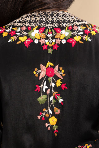 Black Floral Wrap Anarkali Suit Set