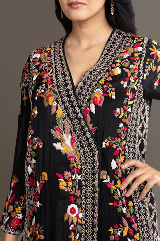Black Floral Wrap Anarkali Suit Set