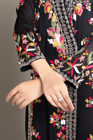 Black Floral Wrap Anarkali Suit Set