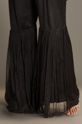 Black Floral Wrap Anarkali Suit Set