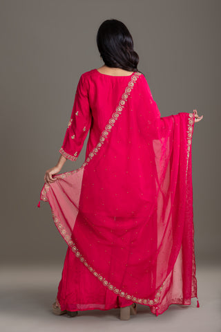 Rani Pink Embroidered Kurta Set