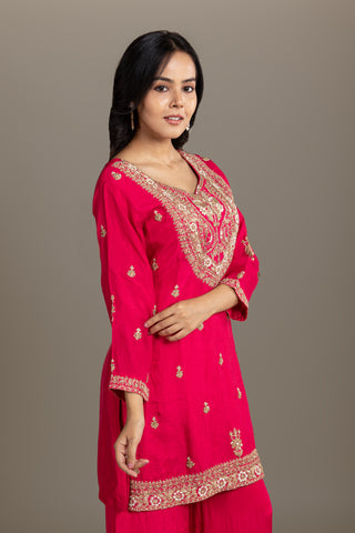 Rani Pink Embroidered Kurta Set