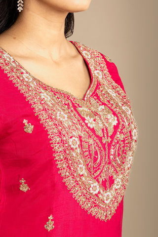 Rani Pink Embroidered Kurta Set