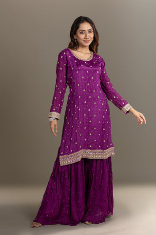 Regal Purple Handcrafted Sharara Set