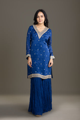 Royal Navy Blue Handcrafted Sharara Set