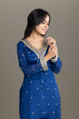 Royal Navy Blue Handcrafted Sharara Set