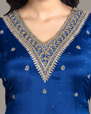 Royal Navy Blue Handcrafted Sharara Set