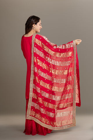 Fiery Crimson Red Silk Sharara Set