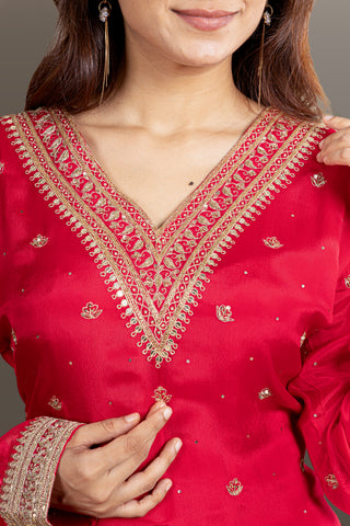 Fiery Crimson Red Silk Sharara Set