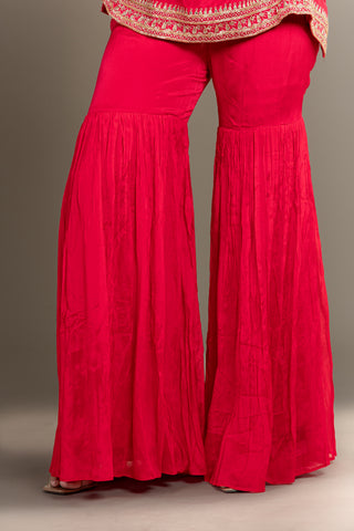 Fiery Crimson Red Silk Sharara Set