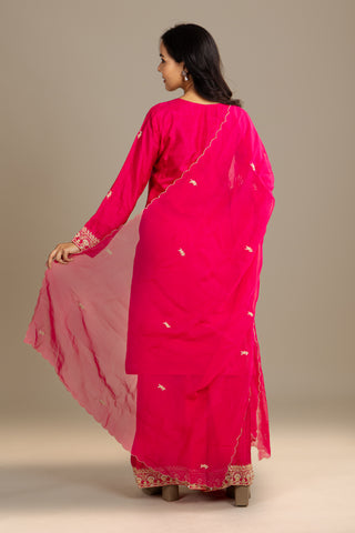 Vibrant Fuchsia Pink Kurta Sharara with Golden Accents