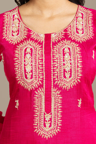 Vibrant Fuchsia Pink Kurta Sharara with Golden Accents