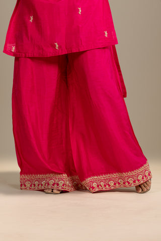 Vibrant Fuchsia Pink Kurta Sharara with Golden Accents