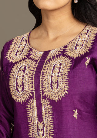 Regal Purple Embroidered Kurta