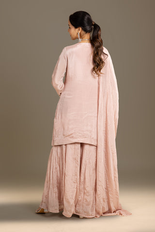 Soft Blush Pink Embroidered Kurta Sharara Set
