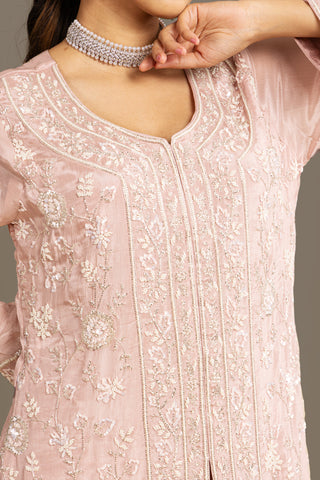 Soft Blush Pink Embroidered Kurta Sharara Set