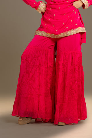 Festive Fuchsia Kurta Set with Floral Printed Dupatta