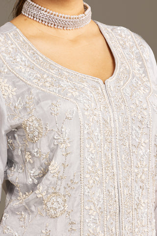 Ethereal Ice Blue Embroidered Organza Ensemble