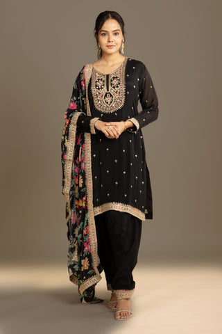 Timeless Black Floral Embroidered Festive Salwar Suit