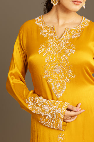 Exquisite Mustard Embroidered Kurta Set