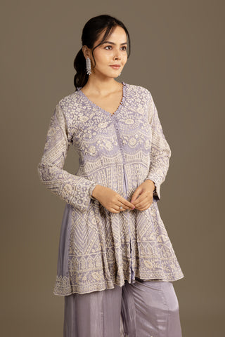 Exquisite Lavender Grey Sharara Set