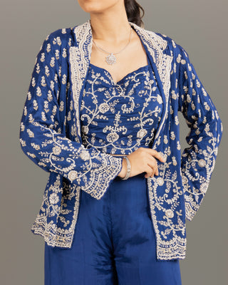 Midnight Sapphire Embroidered Jacket Set