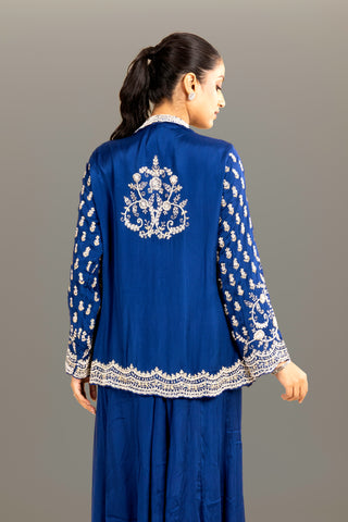 Midnight Sapphire Embroidered Jacket Set