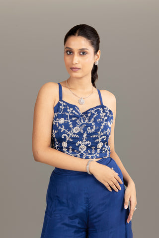 Midnight Sapphire Embroidered Jacket Set