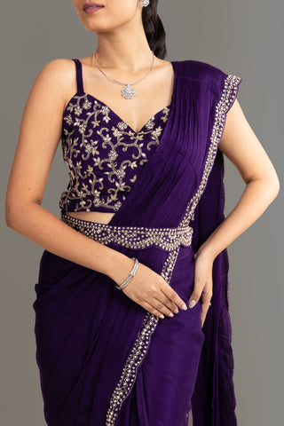 Deep Midnight violet Drape Saree