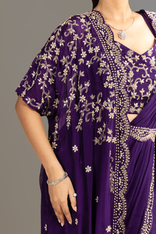 Deep Midnight violet Drape Saree