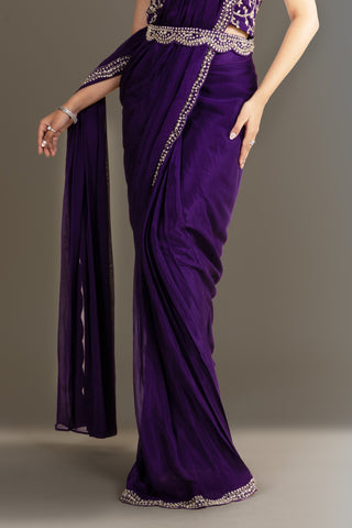 Deep Midnight violet Drape Saree