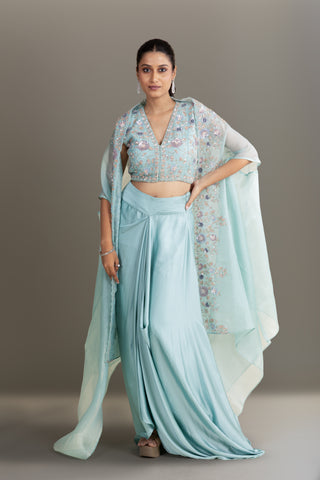 Powder Blue Drape Skirt Set