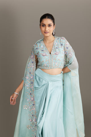 Powder Blue Drape Skirt Set