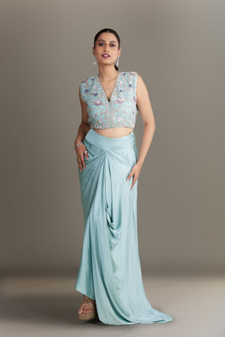 Powder Blue Drape Skirt Set