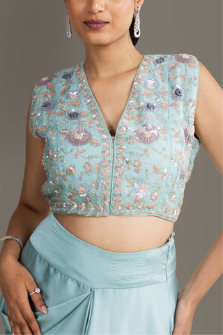 Powder Blue Drape Skirt Set