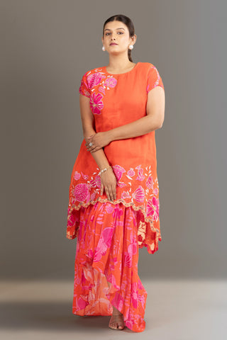 Vibrant Orange Asymmetrical Kurta Set