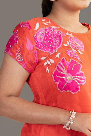 Vibrant Orange Asymmetrical Kurta Set