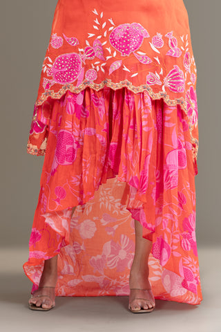 Vibrant Orange Asymmetrical Kurta Set