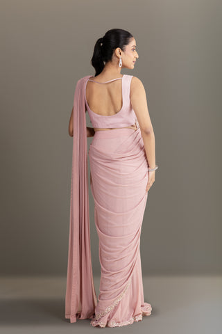 Dusty Rose Embroidered Pre-Draped Saree