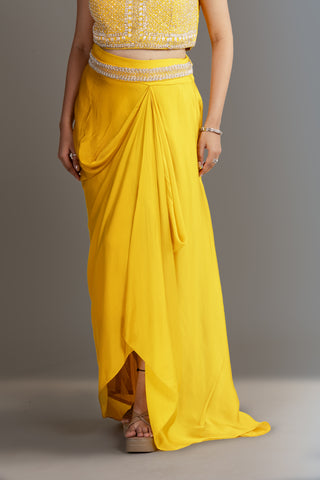 Bright Yellow Drape Skirt Set