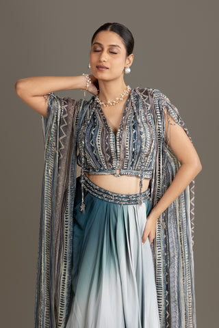 Printed Ombre Drape Skirt Set