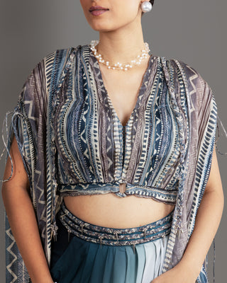 Printed Ombre Drape Skirt Set