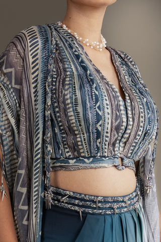 Printed Ombre Drape Skirt Set