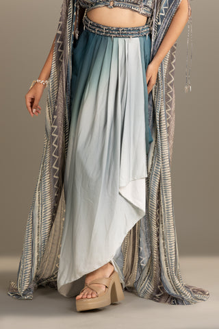 Printed Ombre Drape Skirt Set