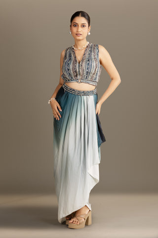 Printed Ombre Drape Skirt Set