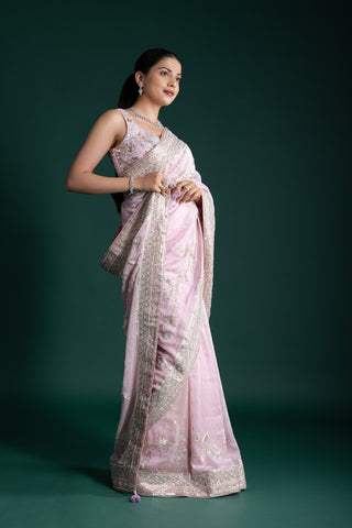 Soft Blush Pink Net Saree