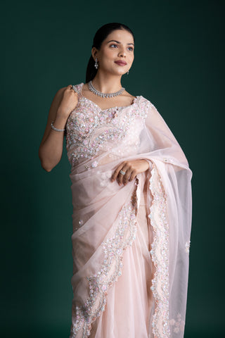 Soft Blush Pink Net Saree