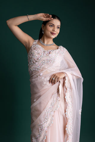 Soft Blush Pink Net Saree