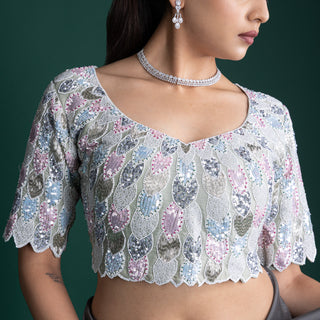 Charcoal Grey Satin Saree